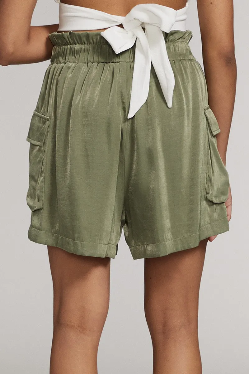 Textured satin cargo shorts