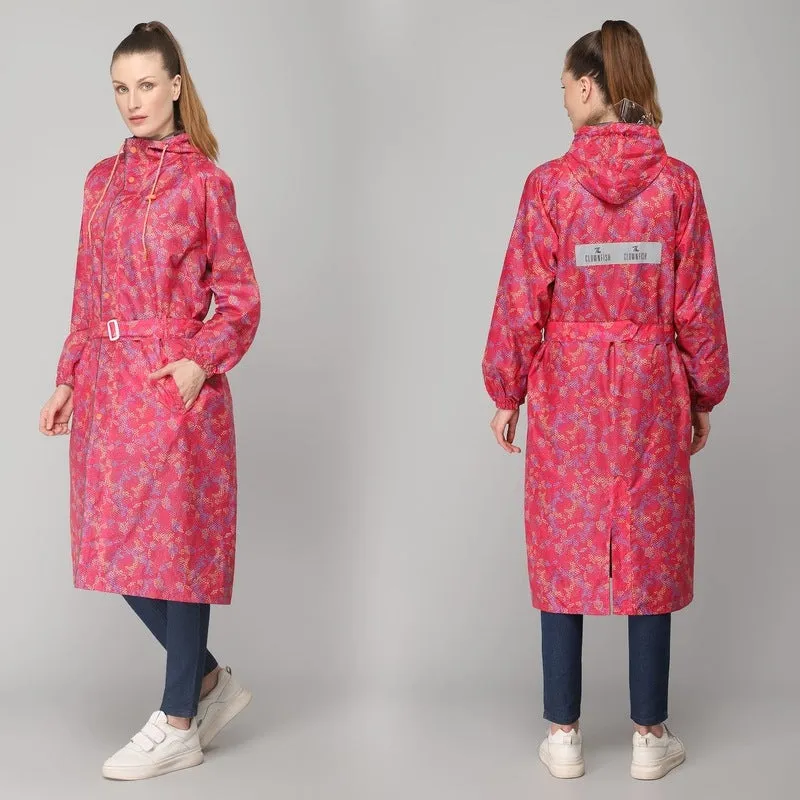 THE CLOWNFISH Juliet Series Raincoats for Women Rain Coat for Women Raincoat for Ladies Waterproof Reversible Double Layer Longcoat with Printed Plastic Pouch (Pink, L)