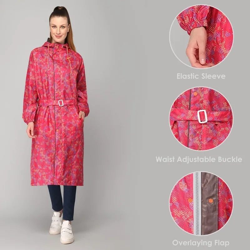 THE CLOWNFISH Juliet Series Raincoats for Women Rain Coat for Women Raincoat for Ladies Waterproof Reversible Double Layer Longcoat with Printed Plastic Pouch (Pink, L)