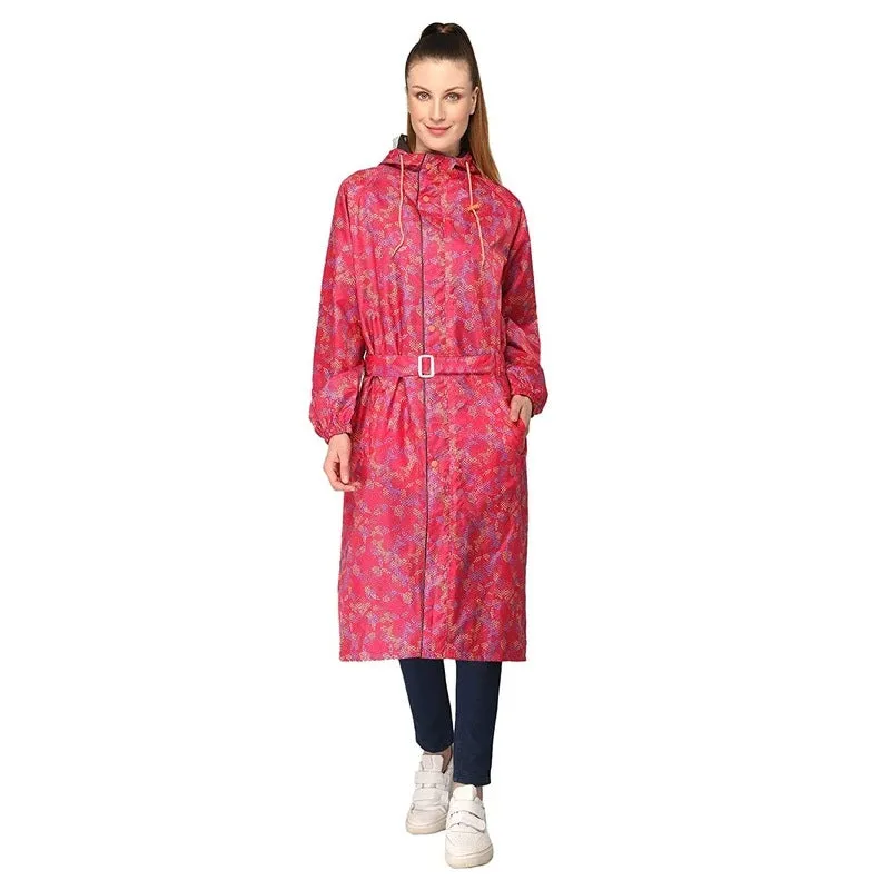 THE CLOWNFISH Juliet Series Raincoats for Women Rain Coat for Women Raincoat for Ladies Waterproof Reversible Double Layer Longcoat with Printed Plastic Pouch (Pink, L)