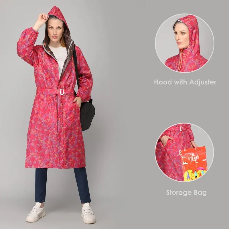 THE CLOWNFISH Juliet Series Raincoats for Women Rain Coat for Women Raincoat for Ladies Waterproof Reversible Double Layer Longcoat with Printed Plastic Pouch (Pink, L)