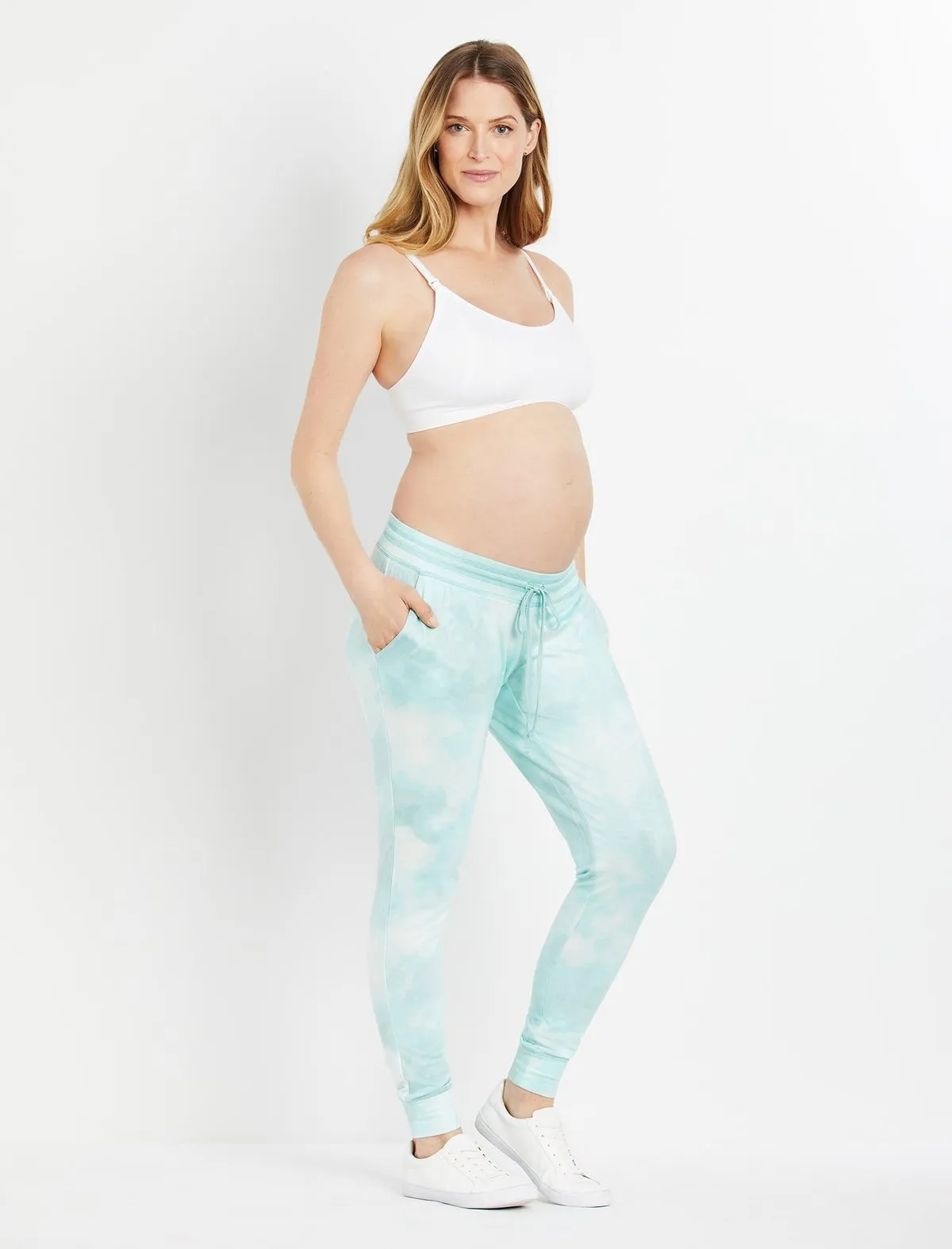 Under Belly Jogger Maternity Pants in Blue Tie Dye