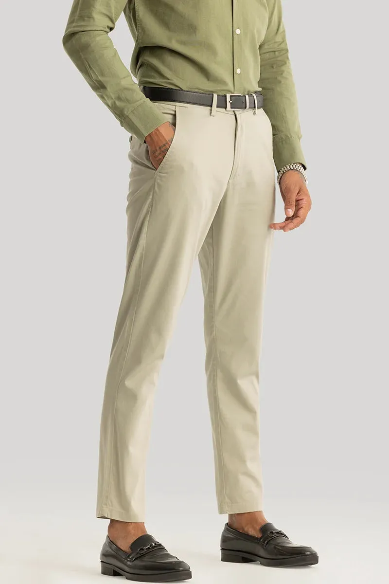 Urban Stride Beige Plain Slim Fit Chinos