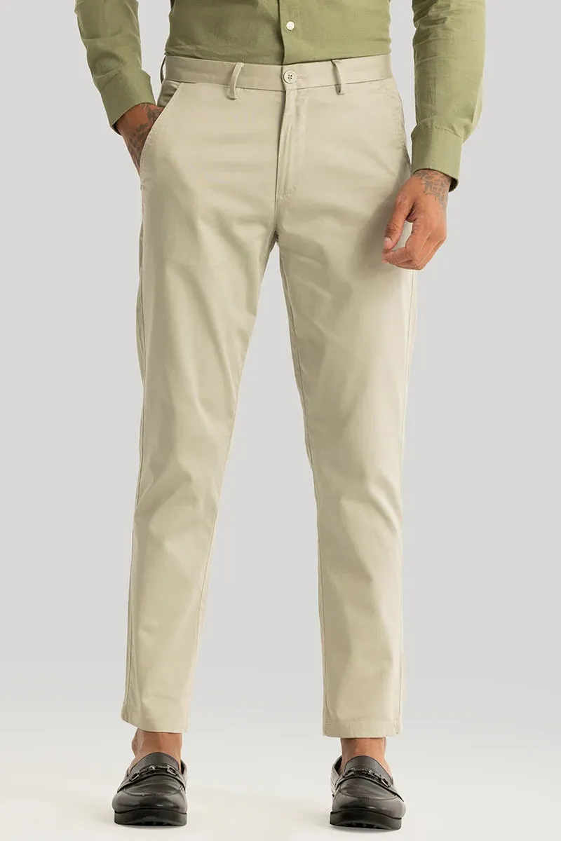 Urban Stride Beige Plain Slim Fit Chinos