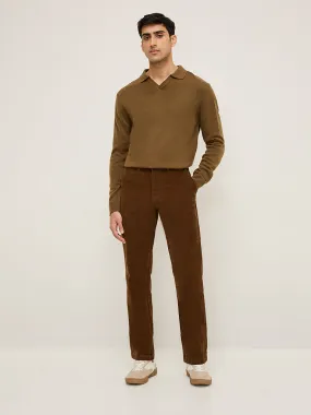 WES Casuals Brown Relaxed-Fit Mid-Rise Cotton-Blend Chinos