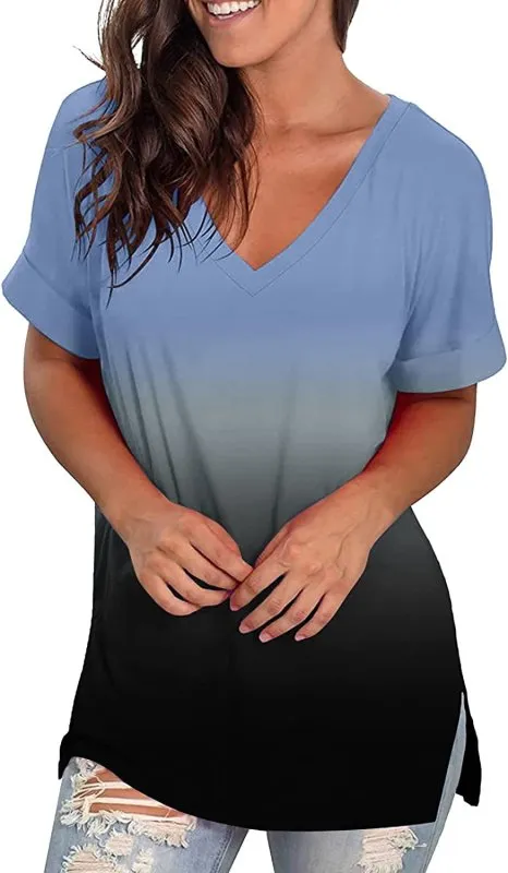 Women Tops Blouse Sale Casual Pleated Tunic Comfort V-Neck Solid Loose Fit Short Sleeve T-Shirt Tops Summer Shirt Elegant for Office Daily Clothing UK Size