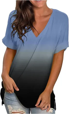 Women Tops Blouse Sale Casual Pleated Tunic Comfort V-Neck Solid Loose Fit Short Sleeve T-Shirt Tops Summer Shirt Elegant for Office Daily Clothing UK Size