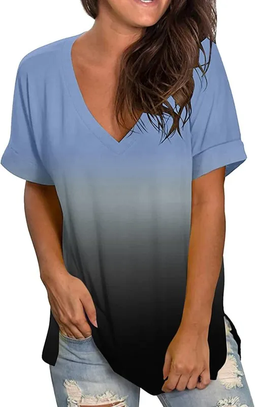 Women Tops Blouse Sale Casual Pleated Tunic Comfort V-Neck Solid Loose Fit Short Sleeve T-Shirt Tops Summer Shirt Elegant for Office Daily Clothing UK Size