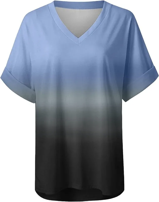 Women Tops Blouse Sale Casual Pleated Tunic Comfort V-Neck Solid Loose Fit Short Sleeve T-Shirt Tops Summer Shirt Elegant for Office Daily Clothing UK Size