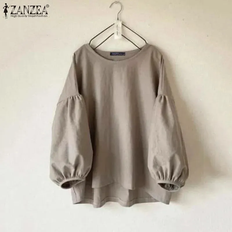 ZANZEA Vintage Long Sleeve Casual Loose Tunic Blouse