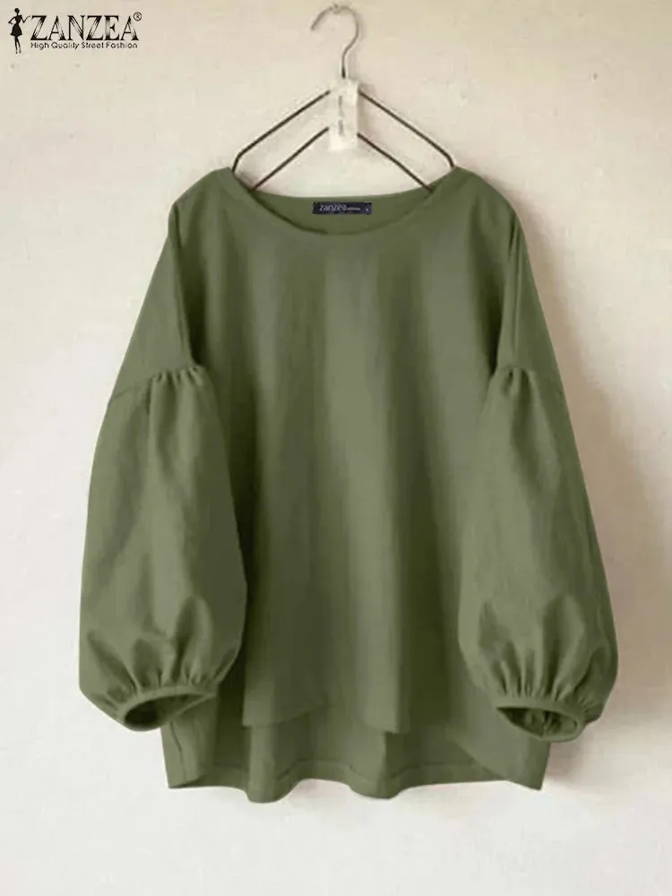 ZANZEA Vintage Long Sleeve Casual Loose Tunic Blouse