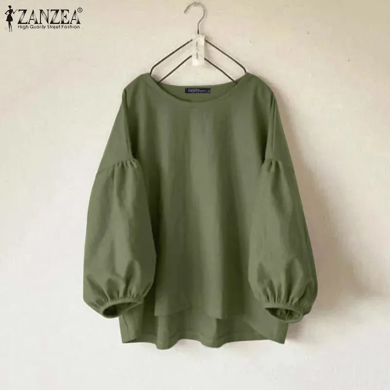 ZANZEA Vintage Long Sleeve Casual Loose Tunic Blouse