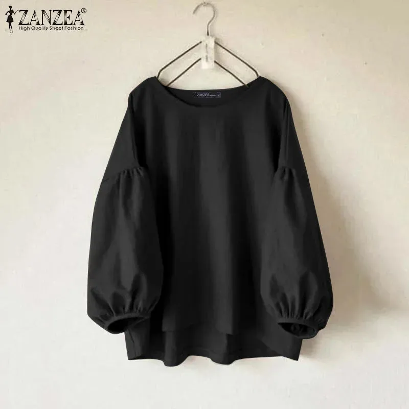 ZANZEA Vintage Long Sleeve Casual Loose Tunic Blouse