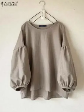 ZANZEA Vintage Long Sleeve Casual Loose Tunic Blouse